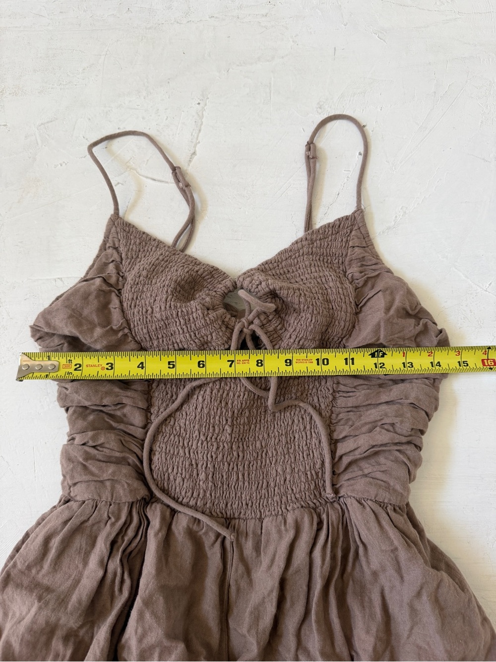 Free People Endless Summer Day Glow One Piece Smocked cutouts Jumpsuit Taupe M - Picture 7 of 9